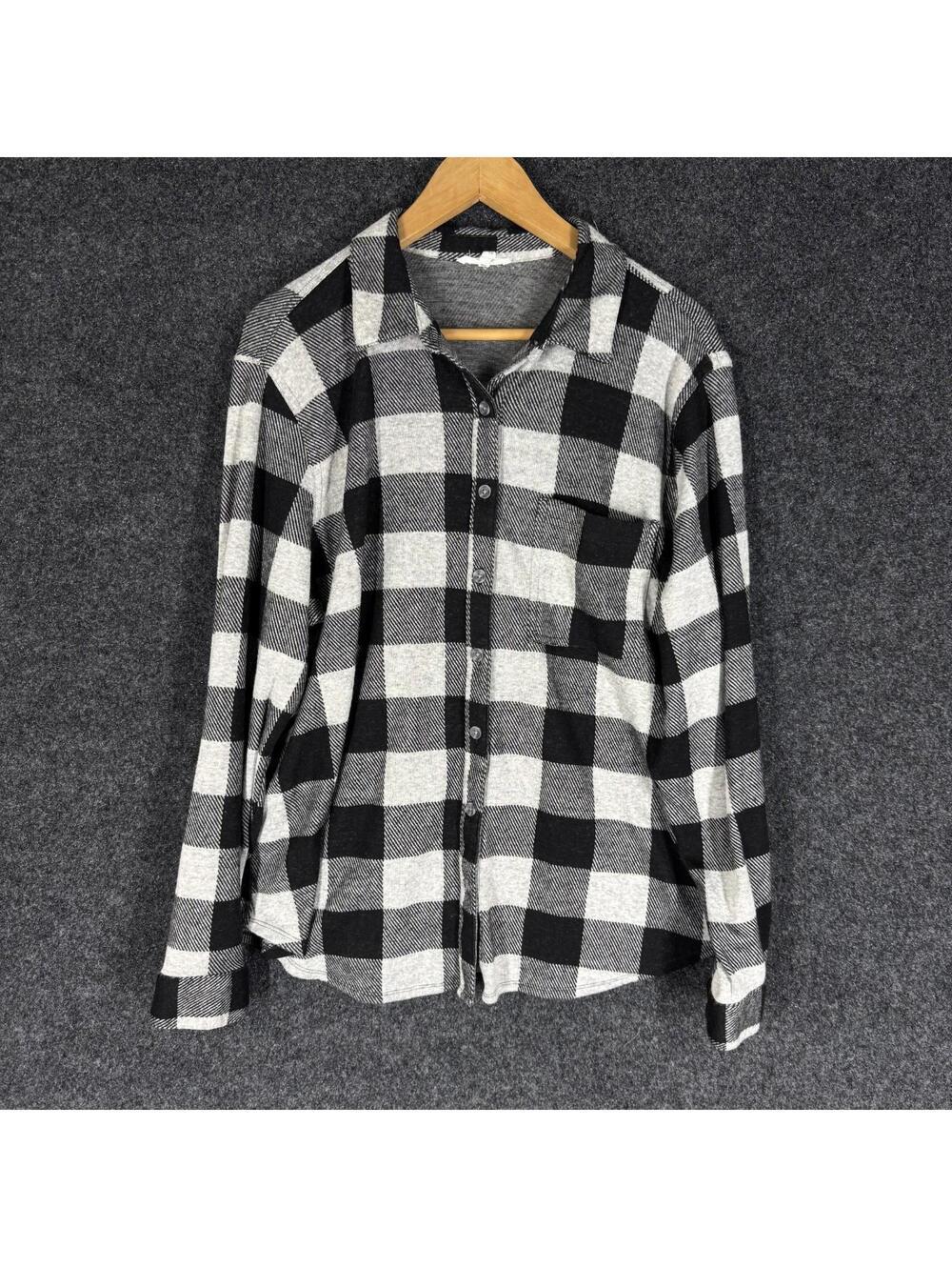 Maurices Shirt Women 1X Plus Black Plaid Button Up Collared Long Sleeve Rayon